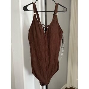 TA3 Plungey Women's WAVY RING ESPRESSO One Piece Chocolate Brown Size 4X Short